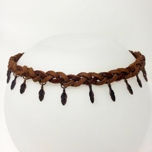 Boho Mini Feather Leather Headband -OOAK, Handmade